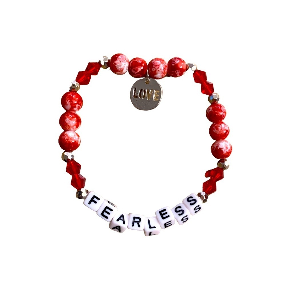 Bracelet | FEARLESS Red White Beads New With Tags Love Charm Stretchy
